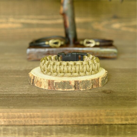 Paracord Bracelet/Survival Bracelet Side Release Buckle Khaki L 7"(ID 193) - Picture 2 of 2